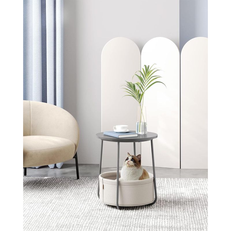 Casa si Gradina - Mobilier - Mese si birouri - Masute de cafea - Masuta de cafea rotunda cu cos de stofa, stil modern, 45x50cm, gri - Infinity.ro