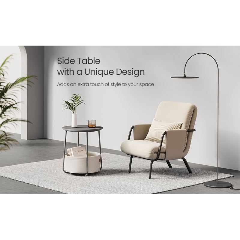Casa si Gradina - Mobilier - Mese si birouri - Masute de cafea - Masuta de cafea rotunda cu cos de stofa, stil modern, 45x50cm, gri - Infinity.ro