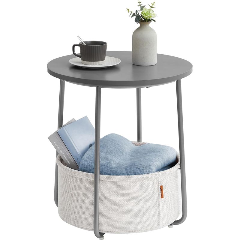 Casa si Gradina - Mobilier - Mese si birouri - Masute de cafea - Masuta de cafea rotunda cu cos de stofa, stil modern, 45x50cm, gri - Infinity.ro