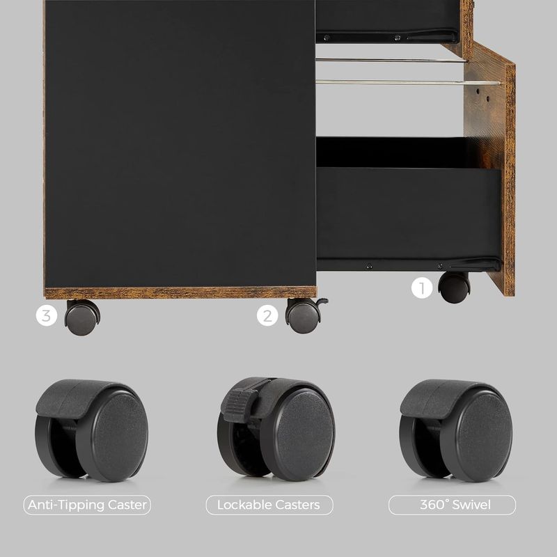 Casa si Gradina - Mobilier - Mese si birouri - Birouri - Dulap birou tip rollbox cu 2 sertare pentru documente A4, cu roti, stil industrial, 42x40x70 cm, maro rustic - Infinity.ro