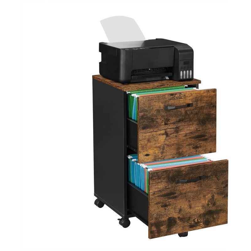 Casa si Gradina - Mobilier - Mese si birouri - Birouri - Dulap birou tip rollbox cu 2 sertare pentru documente A4, cu roti, stil industrial, 42x40x70 cm, maro rustic - Infinity.ro