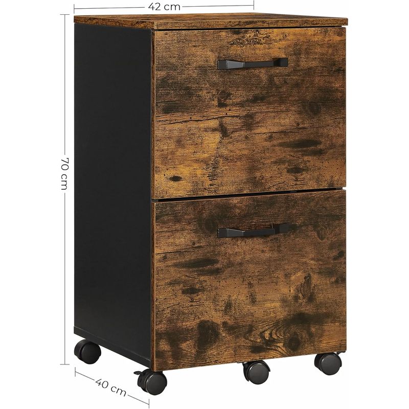 Casa si Gradina - Mobilier - Mese si birouri - Birouri - Dulap birou tip rollbox cu 2 sertare pentru documente A4, cu roti, stil industrial, 42x40x70 cm, maro rustic - Infinity.ro