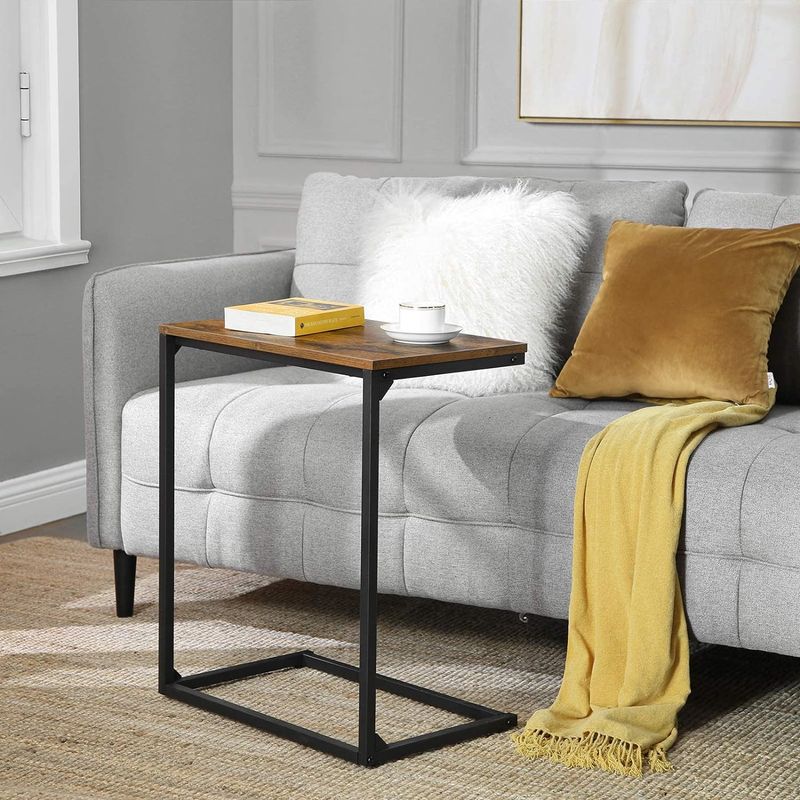 Casa si Gradina - Mobilier - Mese si birouri - Masute de cafea - Masa laterala pentru laptop sau servire masa, stil industrial, 55x35x66cm, maro rustic si negru - Infinity.ro