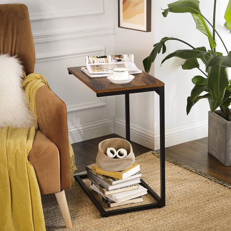 Casa si Gradina - Mobilier - Mese si birouri - Masute de cafea - Masa laterala pentru laptop sau servire masa, stil industrial, 55x35x66cm, maro rustic si negru - Infinity.ro