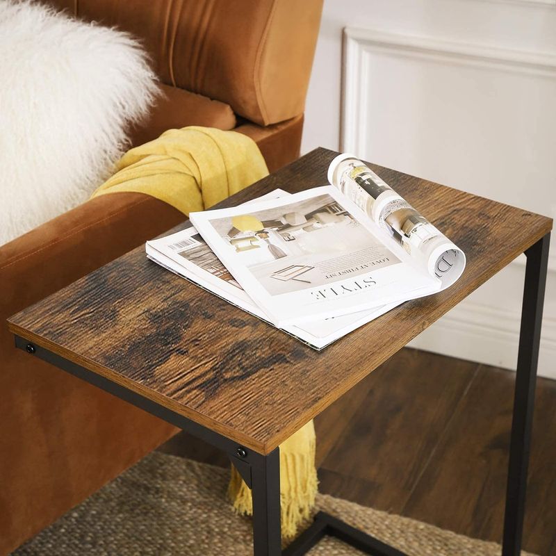 Casa si Gradina - Mobilier - Mese si birouri - Masute de cafea - Masa laterala pentru laptop sau servire masa, stil industrial, 55x35x66cm, maro rustic si negru - Infinity.ro