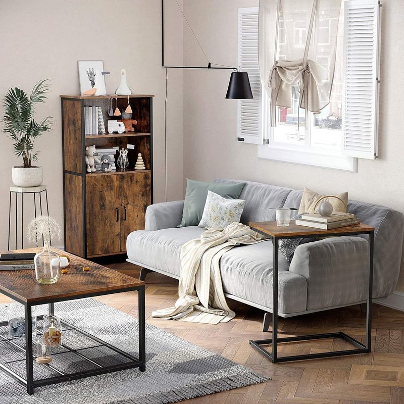 Casa si Gradina - Mobilier - Mese si birouri - Masute de cafea - Masa laterala pentru laptop sau servire masa, stil industrial, 55x35x66cm, maro rustic si negru - Infinity.ro