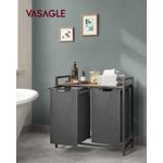 Market - Spalare si intretinere rufe - Uscatoare de rufe si accesorii - Cos de rufe, 2 compartimente, saci de rufe detasabili, raft, cadru metalic, 2x46L, 73x33x72 cm, maro rustic si gri - Infinity.ro