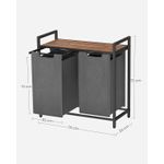 Market - Spalare si intretinere rufe - Uscatoare de rufe si accesorii - Cos de rufe, 2 compartimente, saci de rufe detasabili, raft, cadru metalic, 2x46L, 73x33x72 cm, maro rustic si gri - Infinity.ro