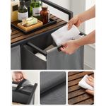 Market - Spalare si intretinere rufe - Uscatoare de rufe si accesorii - Cos de rufe, 2 compartimente, saci de rufe detasabili, raft, cadru metalic, 2x46L, 73x33x72 cm, maro rustic si gri - Infinity.ro