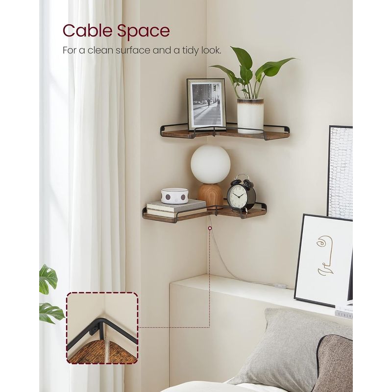 Casa si Gradina - Mobilier - Biblioteci si rafturi - Biblioteci - Set de 2 rafturi plutitoare de colt in forma de L, stil industrial, 40x29x14cm, maro rustic È™i negru - Infinity.ro