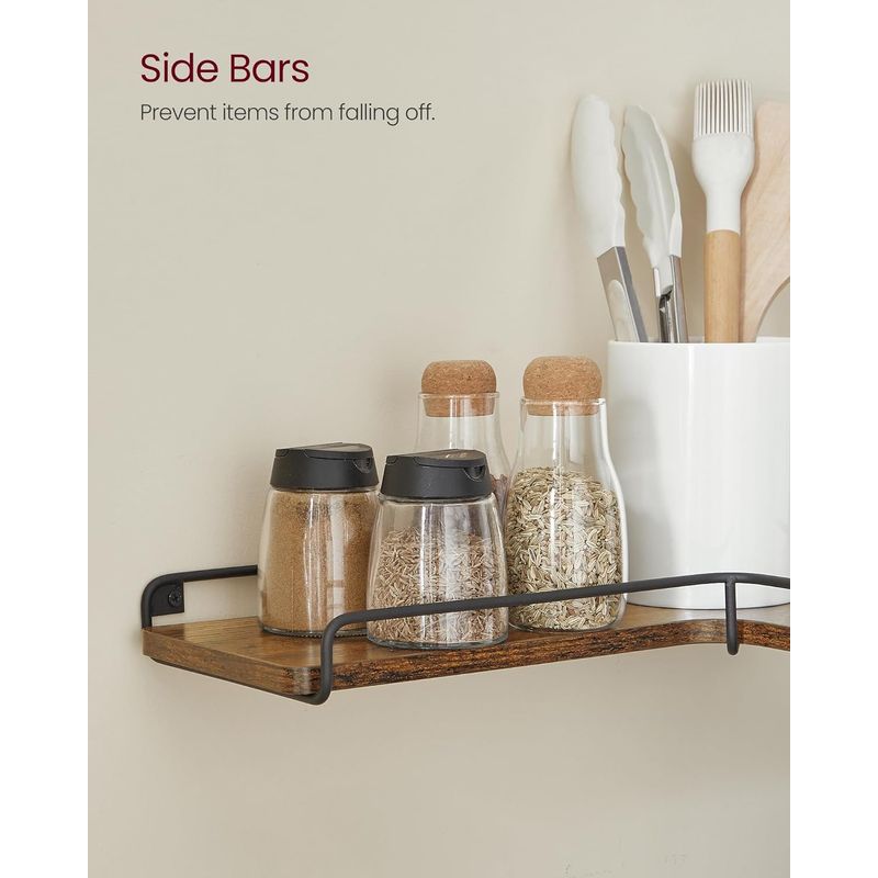 Casa si Gradina - Mobilier - Biblioteci si rafturi - Biblioteci - Set de 2 rafturi plutitoare de colt in forma de L, stil industrial, 40x29x14cm, maro rustic È™i negru - Infinity.ro