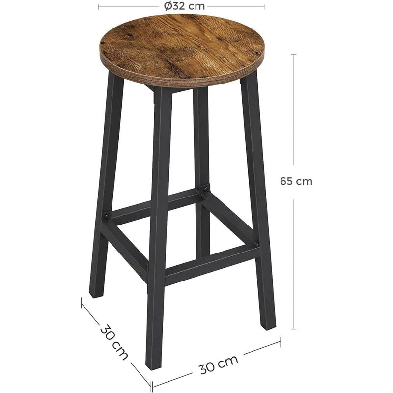Casa si Gradina - Mobilier - Scaune si fotolii - Scaune - Set 2 scaune bar inalte, sezut rotund, cadru din otel, inaltime 65 cm, stil industrial, maro rustic si negru - Infinity.ro