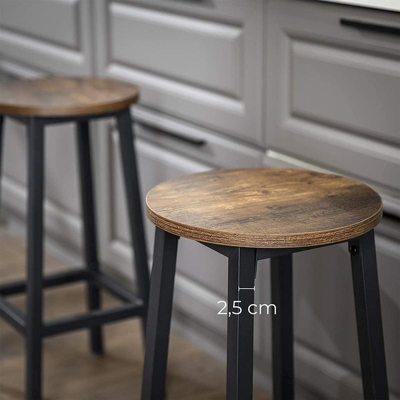 Casa si Gradina - Mobilier - Scaune si fotolii - Scaune - Set 2 scaune bar inalte, sezut rotund, cadru din otel, inaltime 65 cm, stil industrial, maro rustic si negru - Infinity.ro