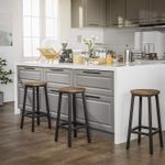 Casa si Gradina - Mobilier - Scaune si fotolii - Scaune - Set 2 scaune bar inalte, sezut rotund, cadru din otel, inaltime 65 cm, stil industrial, maro rustic si negru - Infinity.ro