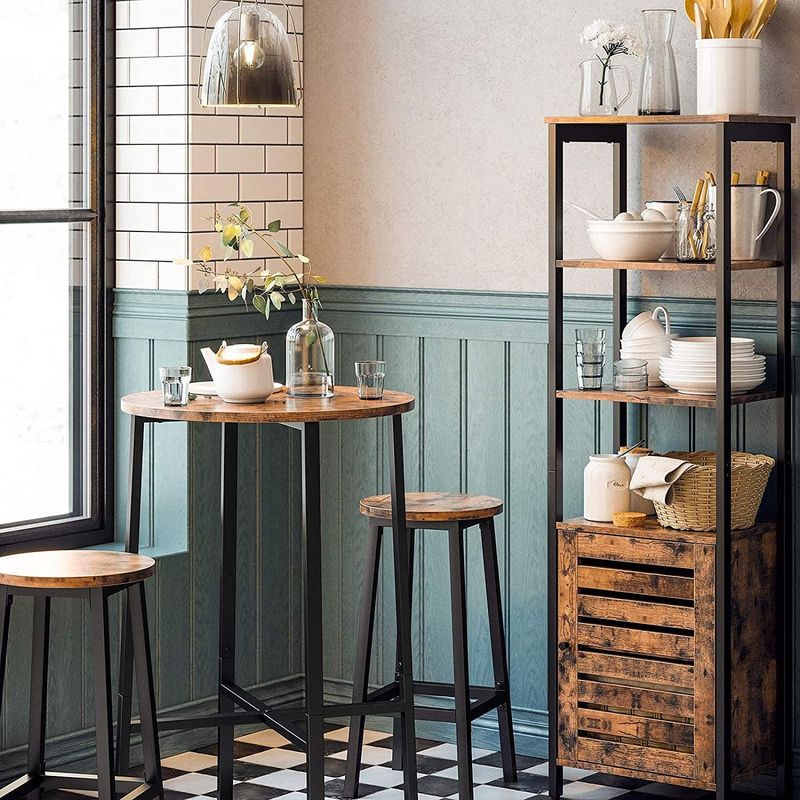 Casa si Gradina - Mobilier - Scaune si fotolii - Scaune - Set 2 scaune bar inalte, sezut rotund, cadru din otel, inaltime 65 cm, stil industrial, maro rustic si negru - Infinity.ro