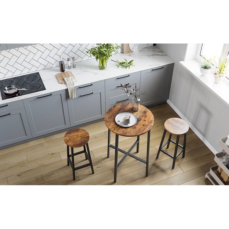 Casa si Gradina - Mobilier - Scaune si fotolii - Scaune - Set 2 scaune bar inalte, sezut rotund, cadru din otel, inaltime 65 cm, stil industrial, maro rustic si negru - Infinity.ro