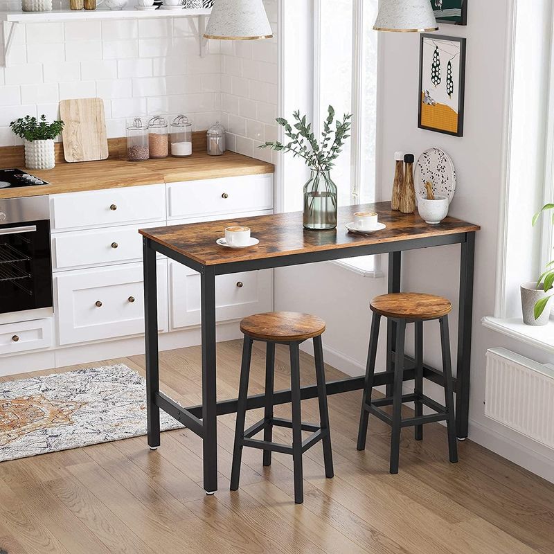 Casa si Gradina - Mobilier - Scaune si fotolii - Scaune - Set 2 scaune bar inalte, sezut rotund, cadru din otel, inaltime 65 cm, stil industrial, maro rustic si negru - Infinity.ro