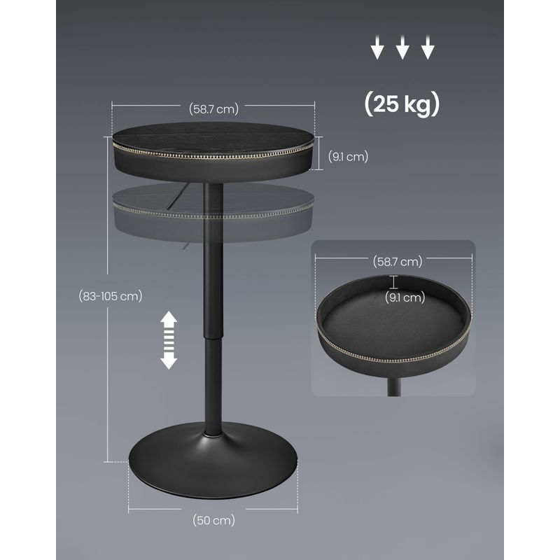 Casa si Gradina - Mobilier - Mese si birouri - Mese living - Masa de bar neagra, 59x59x(83-105) cm a€“ inaltime reglabila, compartiment de depozitare - Infinity.ro