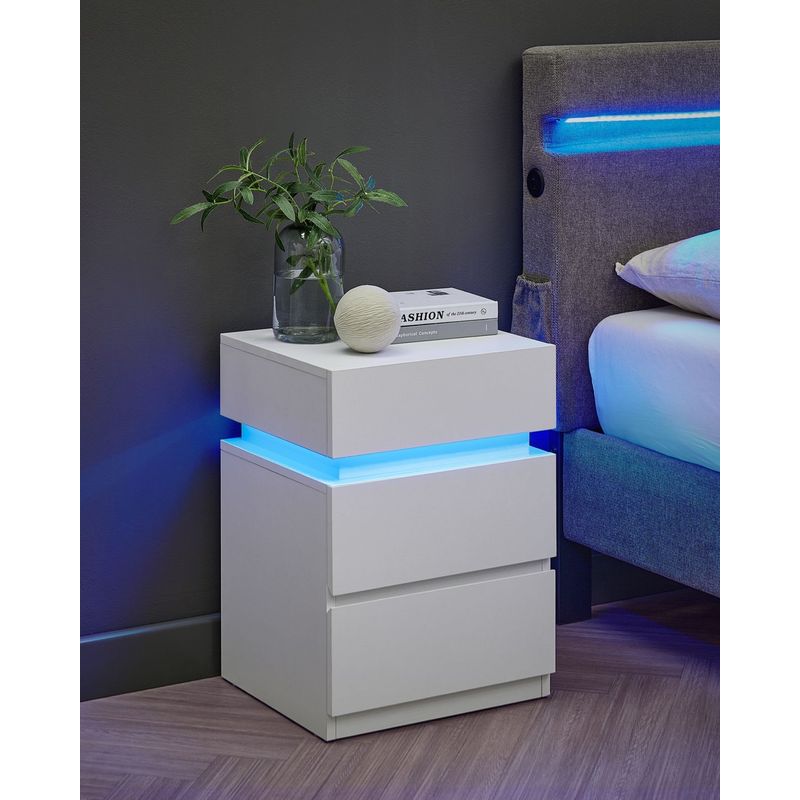 Casa si Gradina - Mobilier - Comode si corpuri - Noptiere - Noptiera din MDF cu iluminare LED, culori si intensitate reglabile, 35x40x55cm, alb - Infinity.ro