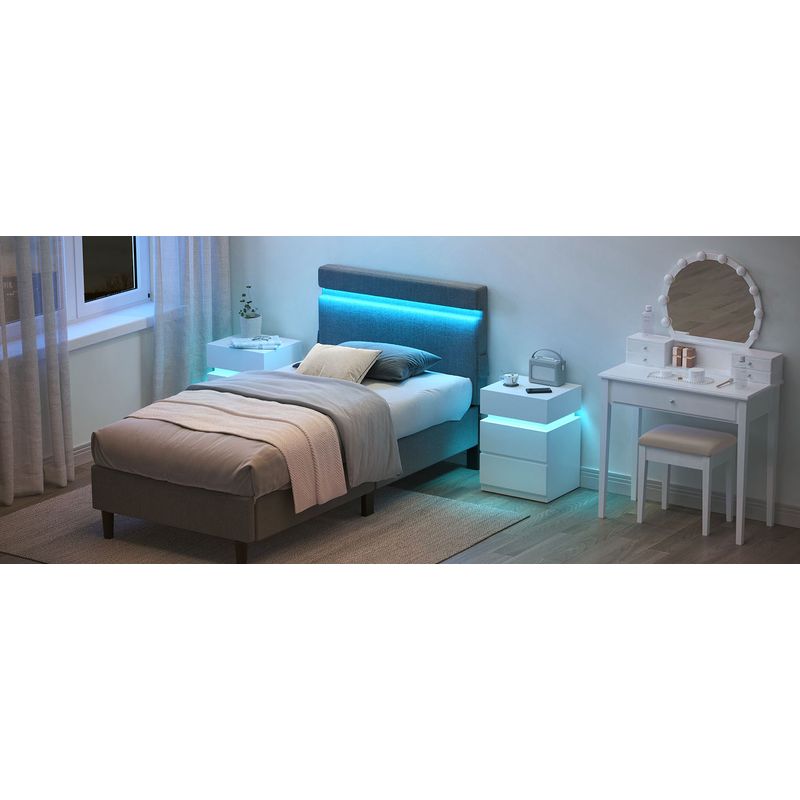 Casa si Gradina - Mobilier - Comode si corpuri - Noptiere - Noptiera din MDF cu iluminare LED, culori si intensitate reglabile, 35x40x55cm, alb - Infinity.ro