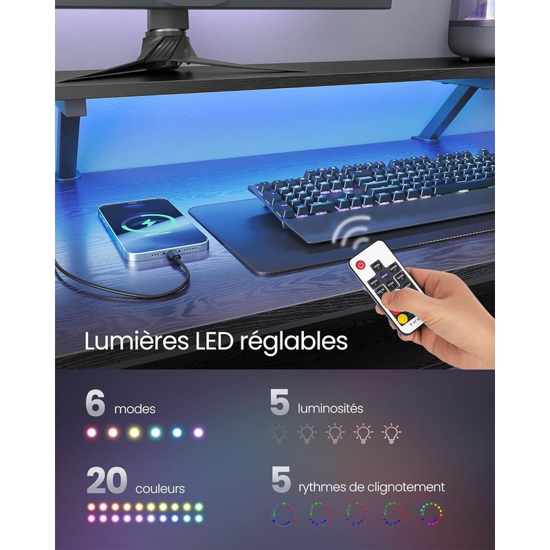 Casa si Gradina - Mobilier - Mese si birouri - Birouri - Birou in forma de L, suport monitor, raft si 2 sertare, 4 prize si 2 USB, 120x150x76 cm, negru - Infinity.ro