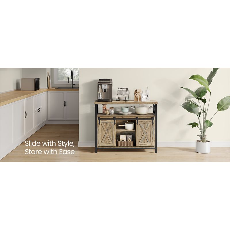 Casa si Gradina - Mobilier - Mobilier baie - Corpuri baie - Comoda pentru living sau bucatarie, cu 2 usi glisante, rafturi reglabile, stil rustic, 33x100x80 cm, maro natur - Infinity.ro