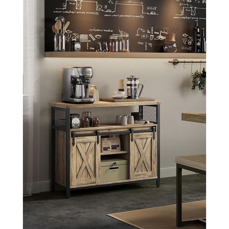 Casa si Gradina - Mobilier - Mobilier baie - Corpuri baie - Comoda pentru living sau bucatarie, cu 2 usi glisante, rafturi reglabile, stil rustic, 33x100x80 cm, maro natur - Infinity.ro