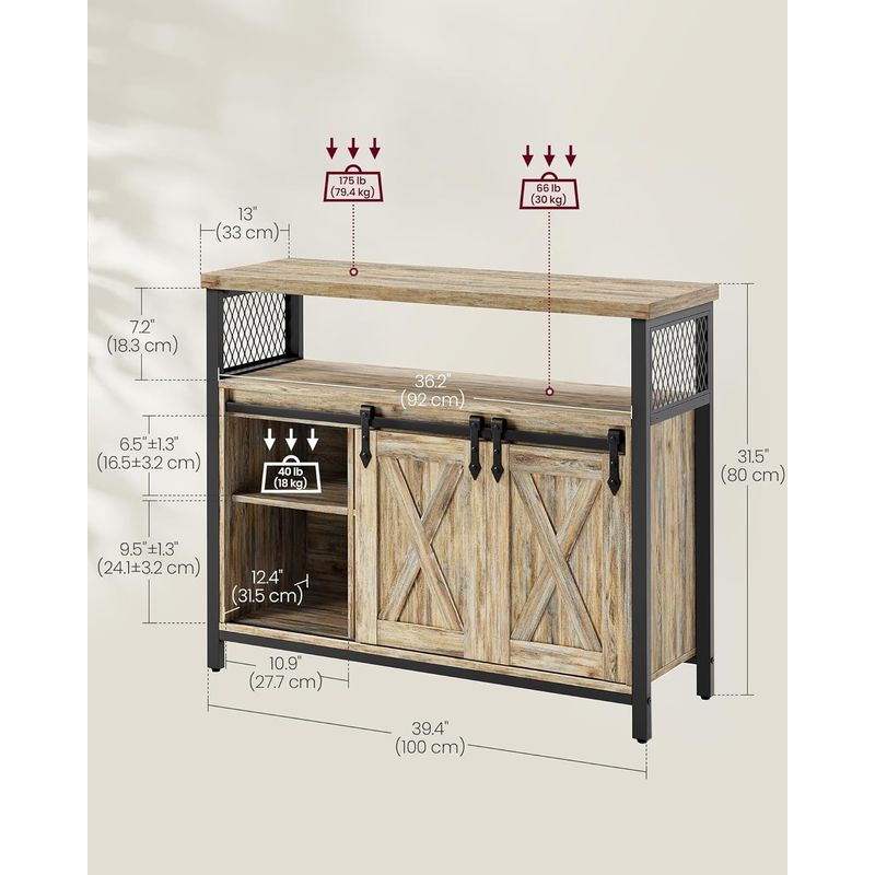 Casa si Gradina - Mobilier - Mobilier baie - Corpuri baie - Comoda pentru living sau bucatarie, cu 2 usi glisante, rafturi reglabile, stil rustic, 33x100x80 cm, maro natur - Infinity.ro