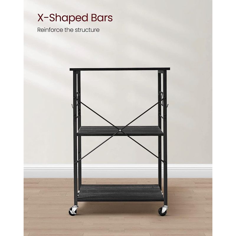 Casa si Gradina - Mobilier - Biblioteci si rafturi - Biblioteci - Raft de bucatarie pe roti, carucior de servire cu 3 rafturi, cadru metalic, 40x60x89 cm, design industrial, negru - Infinity.ro