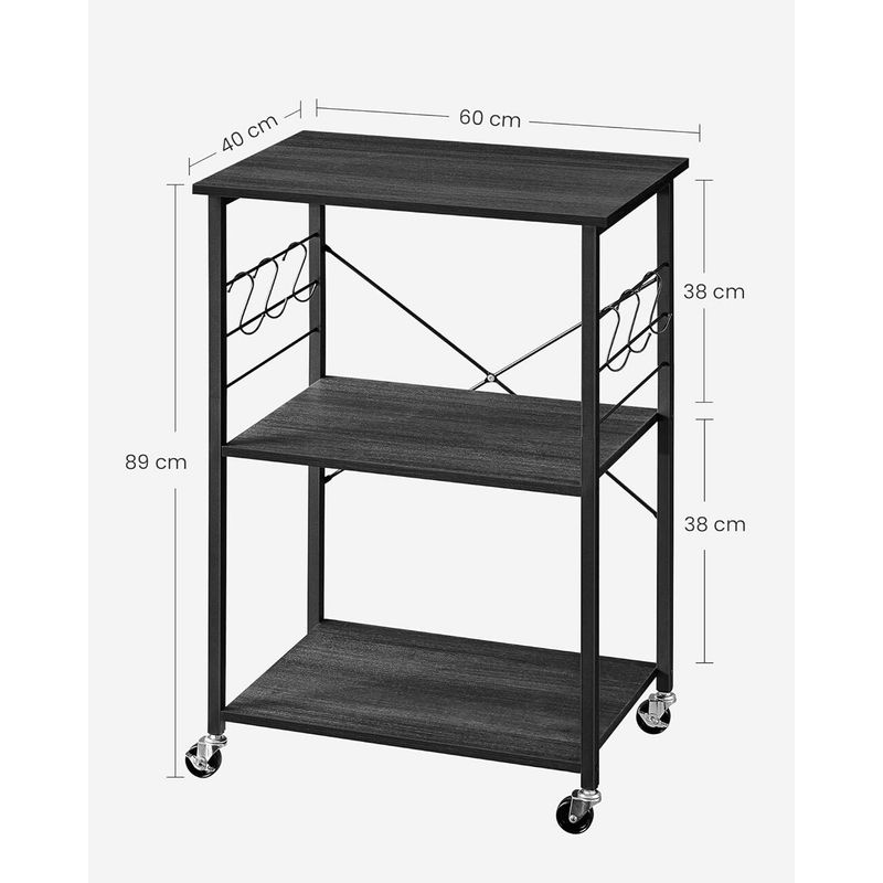 Casa si Gradina - Mobilier - Biblioteci si rafturi - Biblioteci - Raft de bucatarie pe roti, carucior de servire cu 3 rafturi, cadru metalic, 40x60x89 cm, design industrial, negru - Infinity.ro
