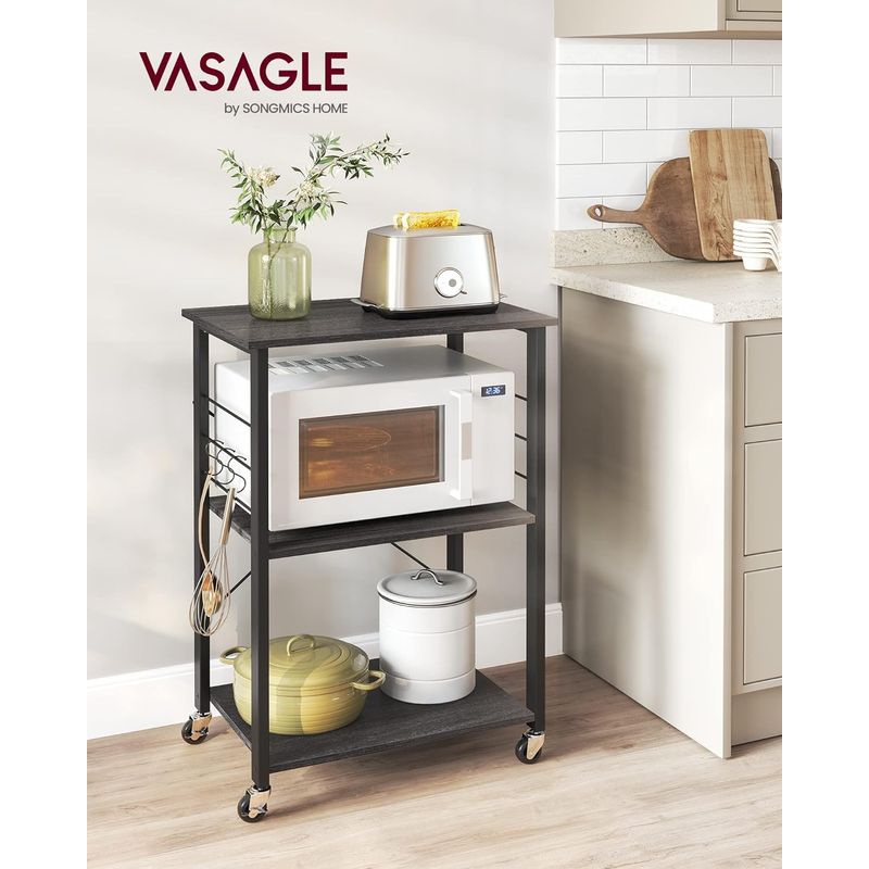 Casa si Gradina - Mobilier - Biblioteci si rafturi - Biblioteci - Raft de bucatarie pe roti, carucior de servire cu 3 rafturi, cadru metalic, 40x60x89 cm, design industrial, negru - Infinity.ro