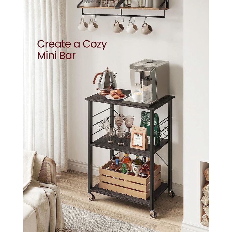 Casa si Gradina - Mobilier - Biblioteci si rafturi - Biblioteci - Raft de bucatarie pe roti, carucior de servire cu 3 rafturi, cadru metalic, 40x60x89 cm, design industrial, negru - Infinity.ro