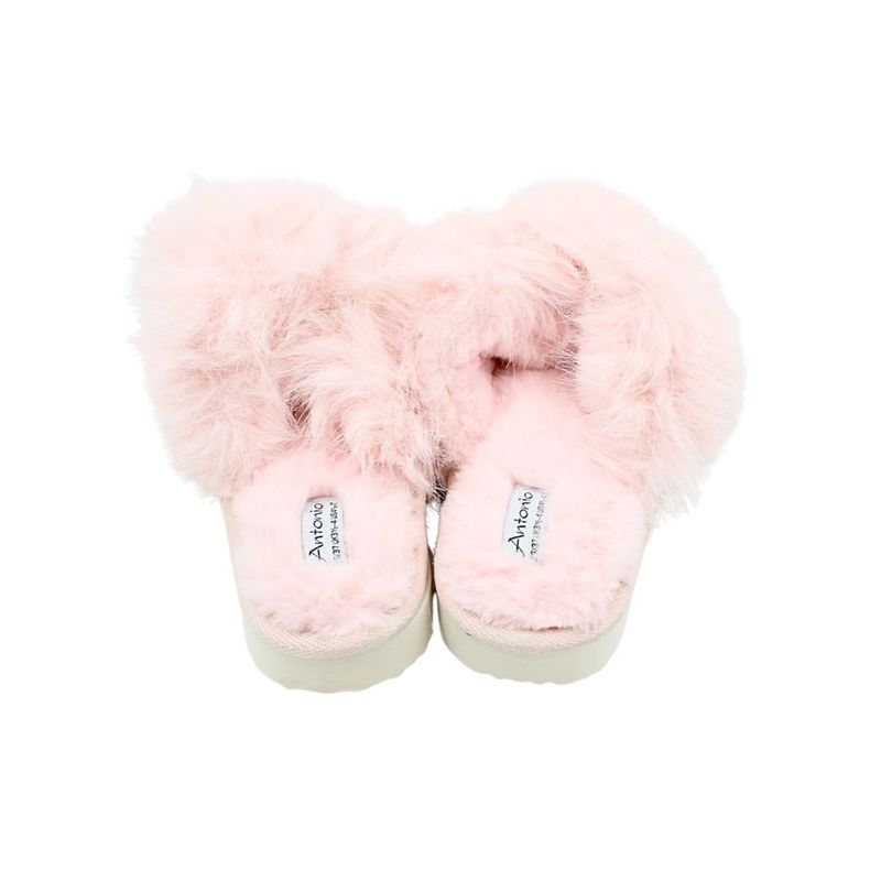 Fashion, accesorii si bijuterii - Femei - Incaltaminte femei - Slapi si papuci femei - Papuci de casa pufosi dama Antonio, roz, confort premium, poliester + talpa EVA, 40-41 EU - Infinity.ro