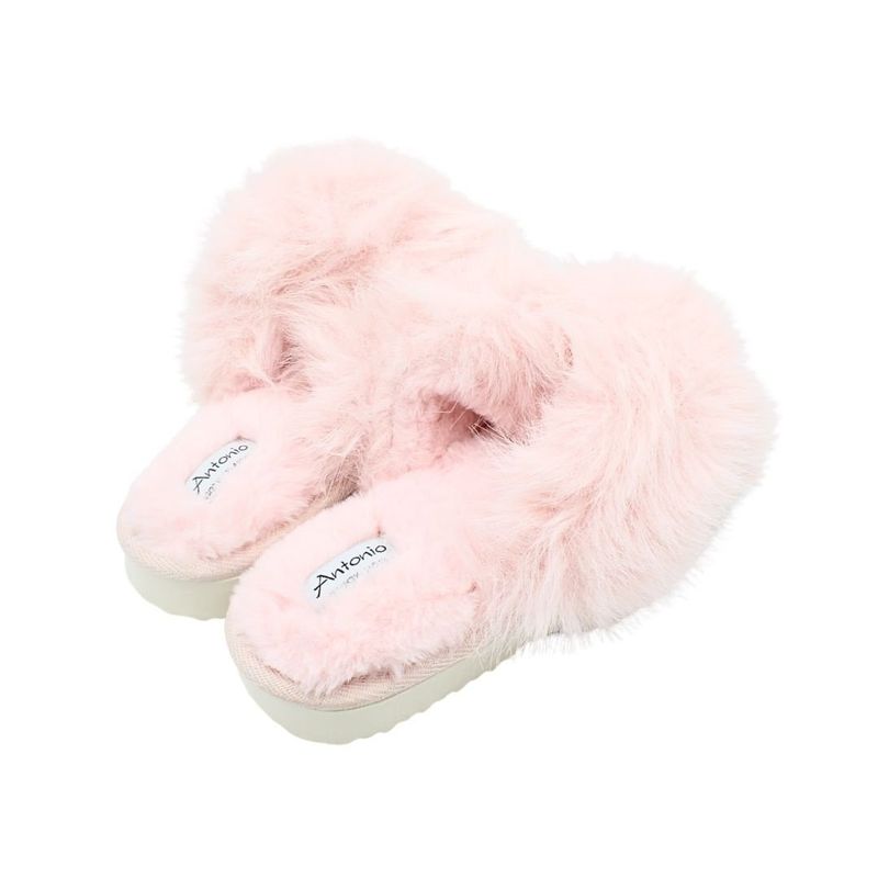 Fashion, accesorii si bijuterii - Femei - Incaltaminte femei - Slapi si papuci femei - Papuci de casa pufosi dama Antonio, roz, confort premium, poliester + talpa EVA, 40-41 EU - Infinity.ro