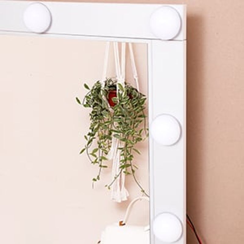 Casa si Gradina - Mobilier - Comode si corpuri - Masute de toaleta - VASAGLE Masa de toaleta cu oglinda si becuri, cu 2 sertare si 3 compartimente deschise, 40x80x145cm, modern, alb - Infinity.ro