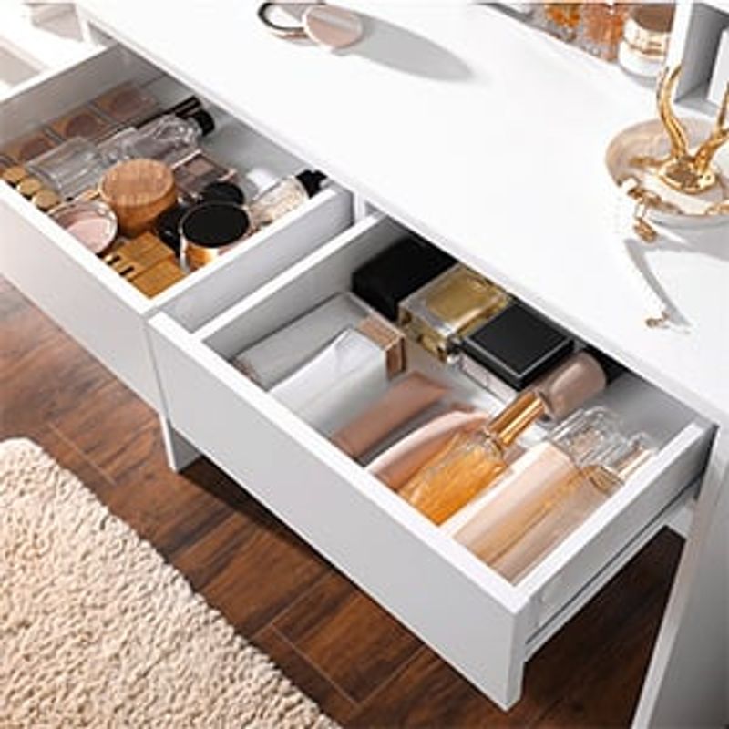 Casa si Gradina - Mobilier - Comode si corpuri - Masute de toaleta - VASAGLE Masa de toaleta cu oglinda si becuri, cu 2 sertare si 3 compartimente deschise, 40x80x145cm, modern, alb - Infinity.ro