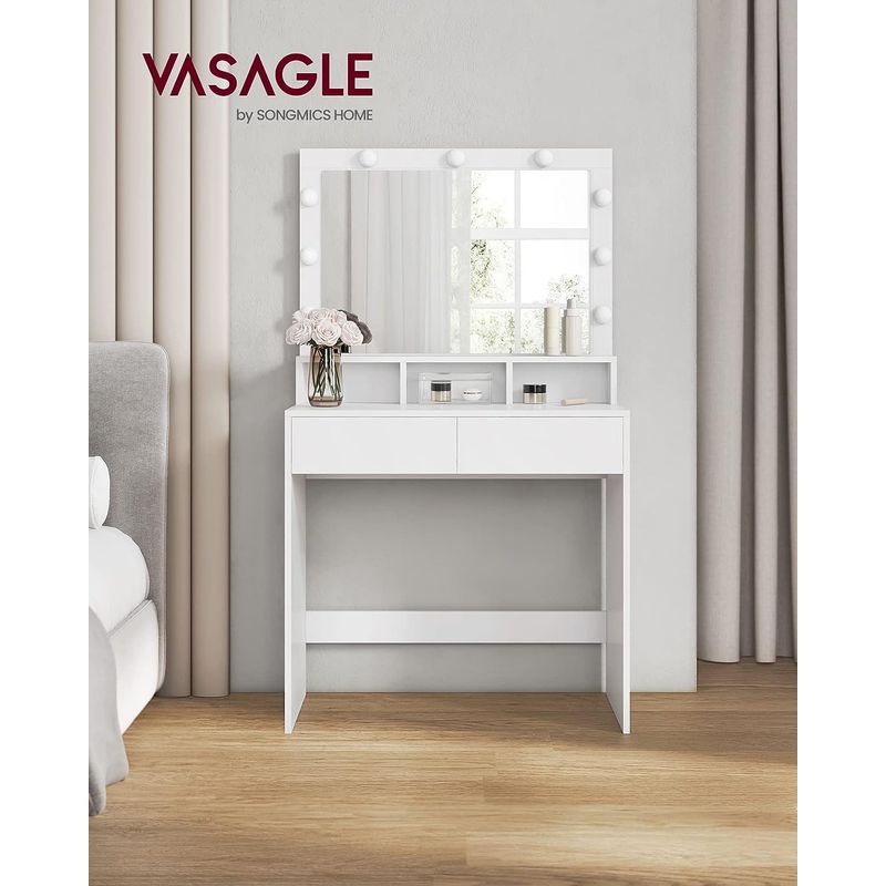 Casa si Gradina - Mobilier - Comode si corpuri - Masute de toaleta - Masa de toaleta cu oglinda, iluminare LED, 2 sertare si 3 compartimente deschise, 80x40x140cm, modern, alb - Infinity.ro