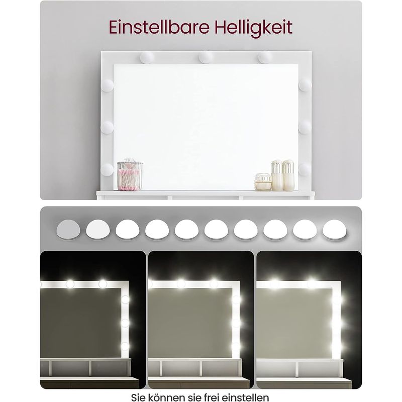 Casa si Gradina - Mobilier - Comode si corpuri - Masute de toaleta - Masa de toaleta cu oglinda, iluminare LED, 2 sertare si 3 compartimente deschise, 80x40x140cm, modern, alb - Infinity.ro