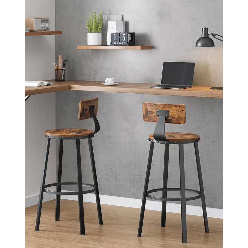 Casa si Gradina - Mobilier - Scaune si fotolii - Scaune - Set de 2 scaune de bar inalte cu spatar, cadru din otel, industrial, 54x99cm, maro rustic - Infinity.ro
