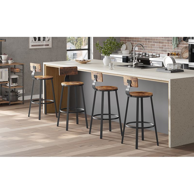 Casa si Gradina - Mobilier - Scaune si fotolii - Scaune - Set de 2 scaune de bar inalte cu spatar, cadru din otel, industrial, 54x99cm, maro rustic - Infinity.ro