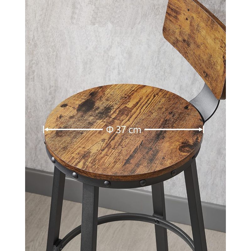 Casa si Gradina - Mobilier - Scaune si fotolii - Scaune - Set de 2 scaune de bar inalte cu spatar, cadru din otel, industrial, 54x99cm, maro rustic - Infinity.ro