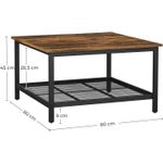 Casa si Gradina - Mobilier - Mese si birouri - Masute de cafea - Masa de cafea patrata, cadru otel si polita de depozitare, stil industrial, 80x80x45cm, maro rustic si negru - Infinity.ro