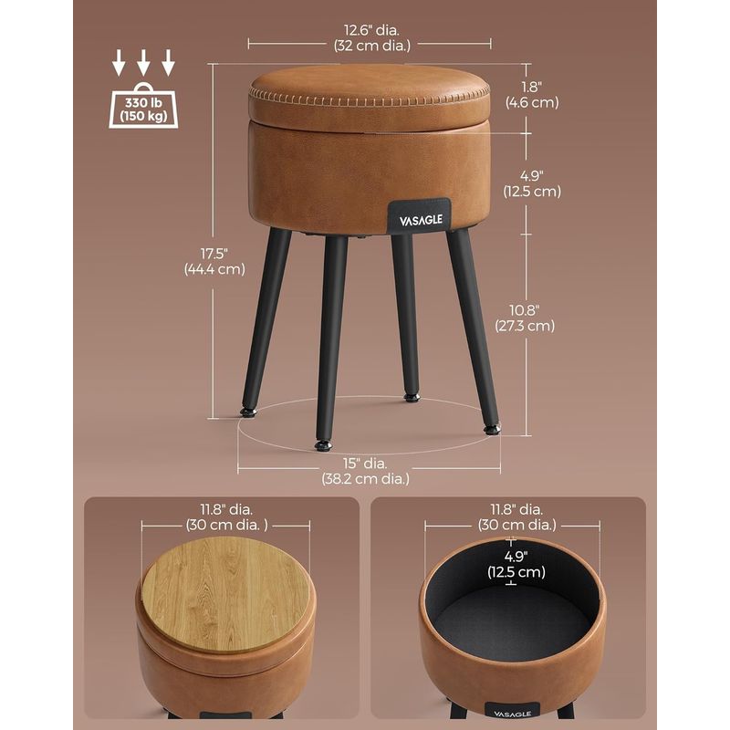 Casa si Gradina - Mobilier - Scaune si fotolii - Tabureti - Taburet cu spatiu de depozitare, tapitat PU, cu 2 fete, diametru 32 cm, maro - Infinity.ro