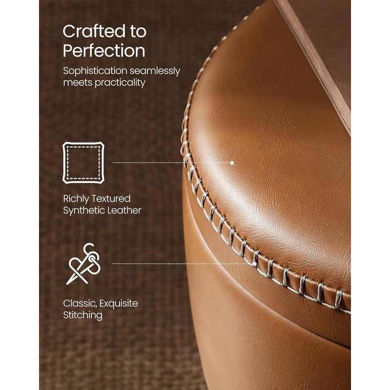 Casa si Gradina - Mobilier - Scaune si fotolii - Tabureti - Taburet cu spatiu de depozitare, tapitat PU, cu 2 fete, diametru 32 cm, maro - Infinity.ro