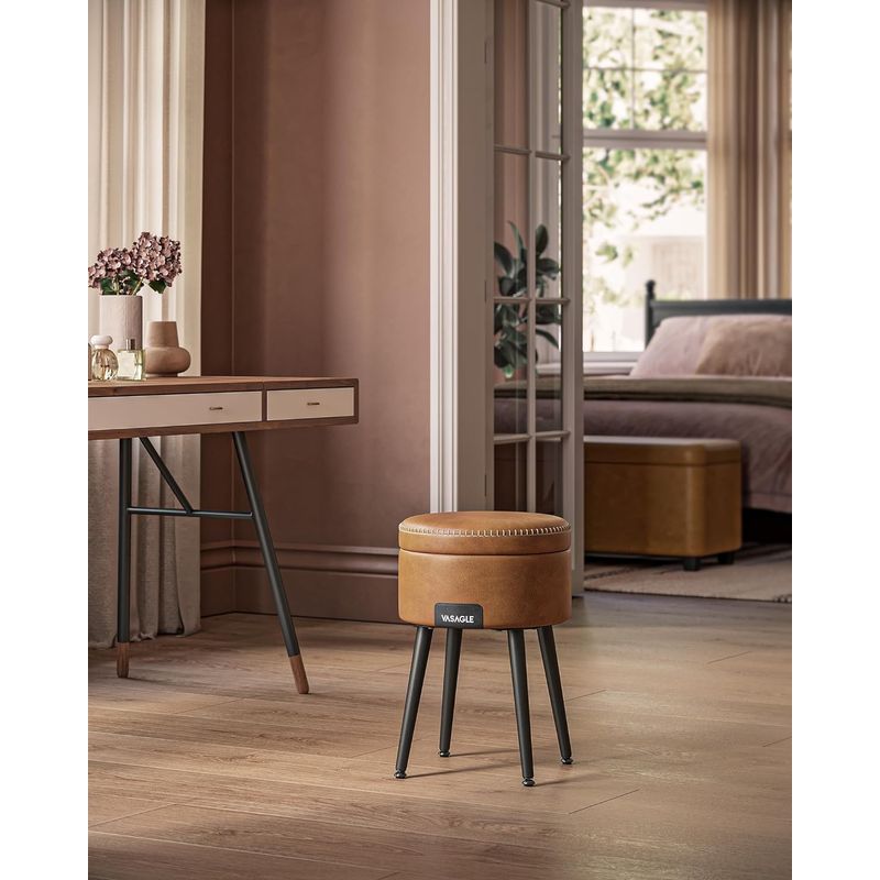 Casa si Gradina - Mobilier - Scaune si fotolii - Tabureti - Taburet cu spatiu de depozitare, tapitat PU, cu 2 fete, diametru 32 cm, maro - Infinity.ro