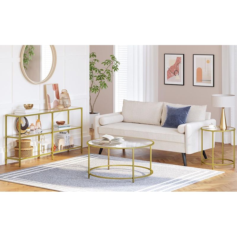 Casa si Gradina - Mobilier - Mese si birouri - Masute de cafea - Masa de intrare, pe 3 nivele, blat din sticla securizata, cadru metalic, 30x130x73cm, auriu - Infinity.ro