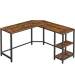 Casa si Gradina - Mobilier - Mese si birouri - Birouri - Birou de colt in forma de L, cu 2 rafturi de depozitare, 138x138x75cm, industrial, maro rustic si negru - Infinity.ro