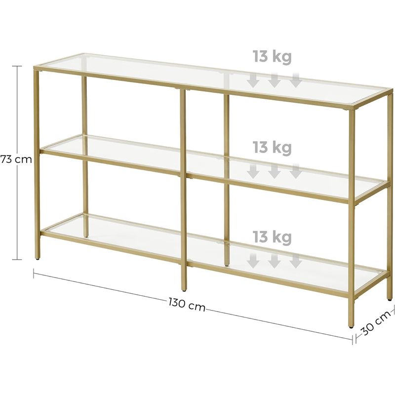 Casa si Gradina - Mobilier - Mese si birouri - Masute de cafea - Masa de intrare, pe 3 nivele, blat din sticla securizata, cadru metalic, 30x130x73cm, auriu - Infinity.ro