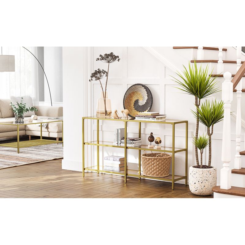 Casa si Gradina - Mobilier - Mese si birouri - Masute de cafea - Masa de intrare, pe 3 nivele, blat din sticla securizata, cadru metalic, 30x130x73cm, auriu - Infinity.ro