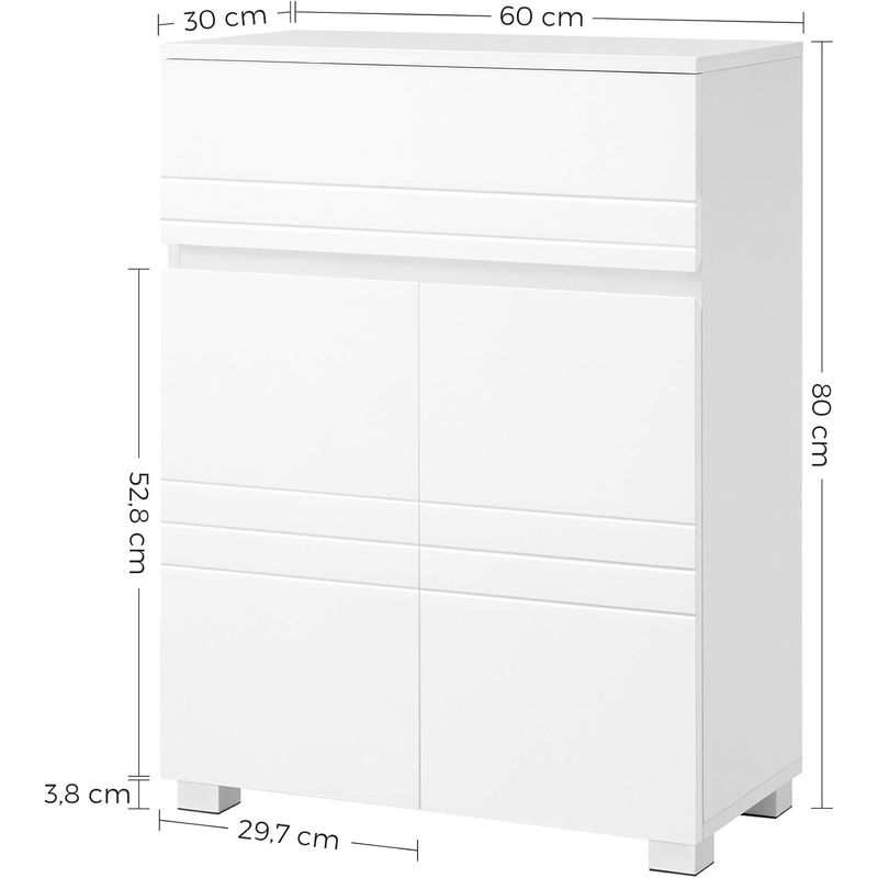 Casa si Gradina - Mobilier - Mobilier baie - Corpuri baie - Dulap de depozitare de podea pentru baie, cu sertar si usa dubla, polita reglabila, 60x30x80cm, alb - Infinity.ro